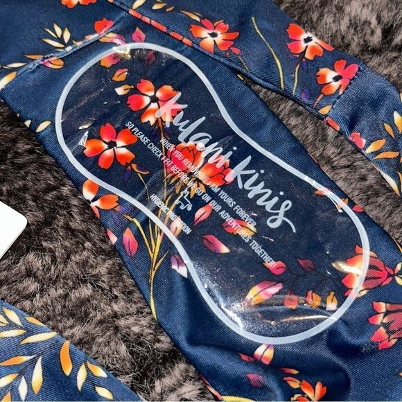 BNWT Kulani Kinis Navy Blue Floral Fleur Minimal Very Cheeky Bikini Bottom Sz S - Picture 2 of 5